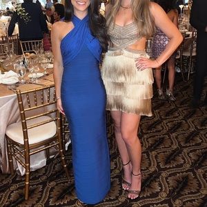 Herve Leger Blue Dress with Large Bow Size XS